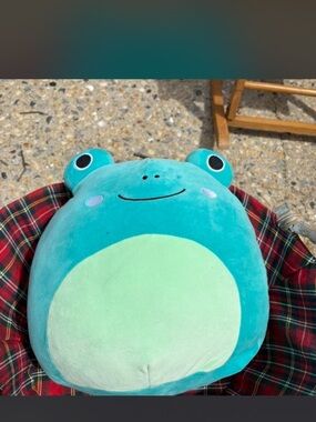 Squismallows Teal Frog Plush Pillow with Light Green Belly